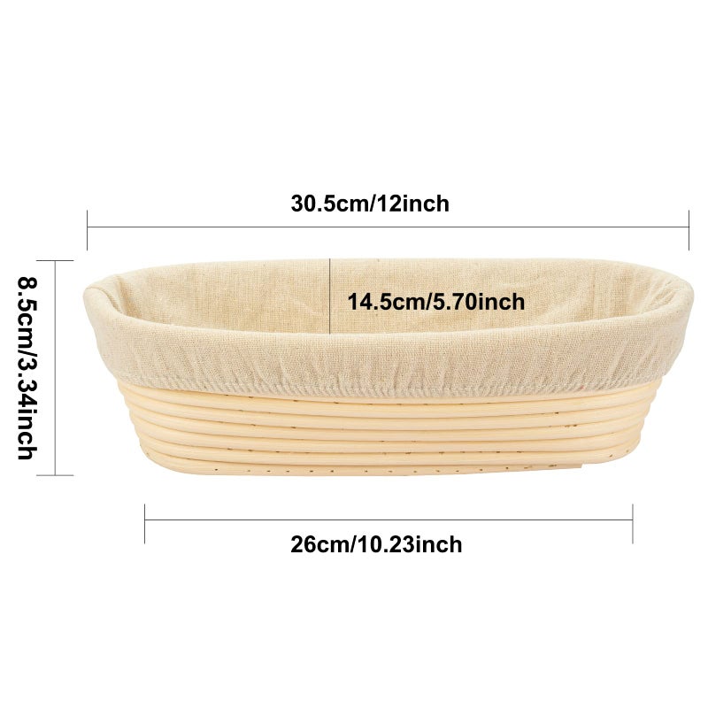 Stormshopping 11.8 inch Oval Long Banneton Brotform Bread Dough Proofing Rising Rattan Basket & Liner - Image 1